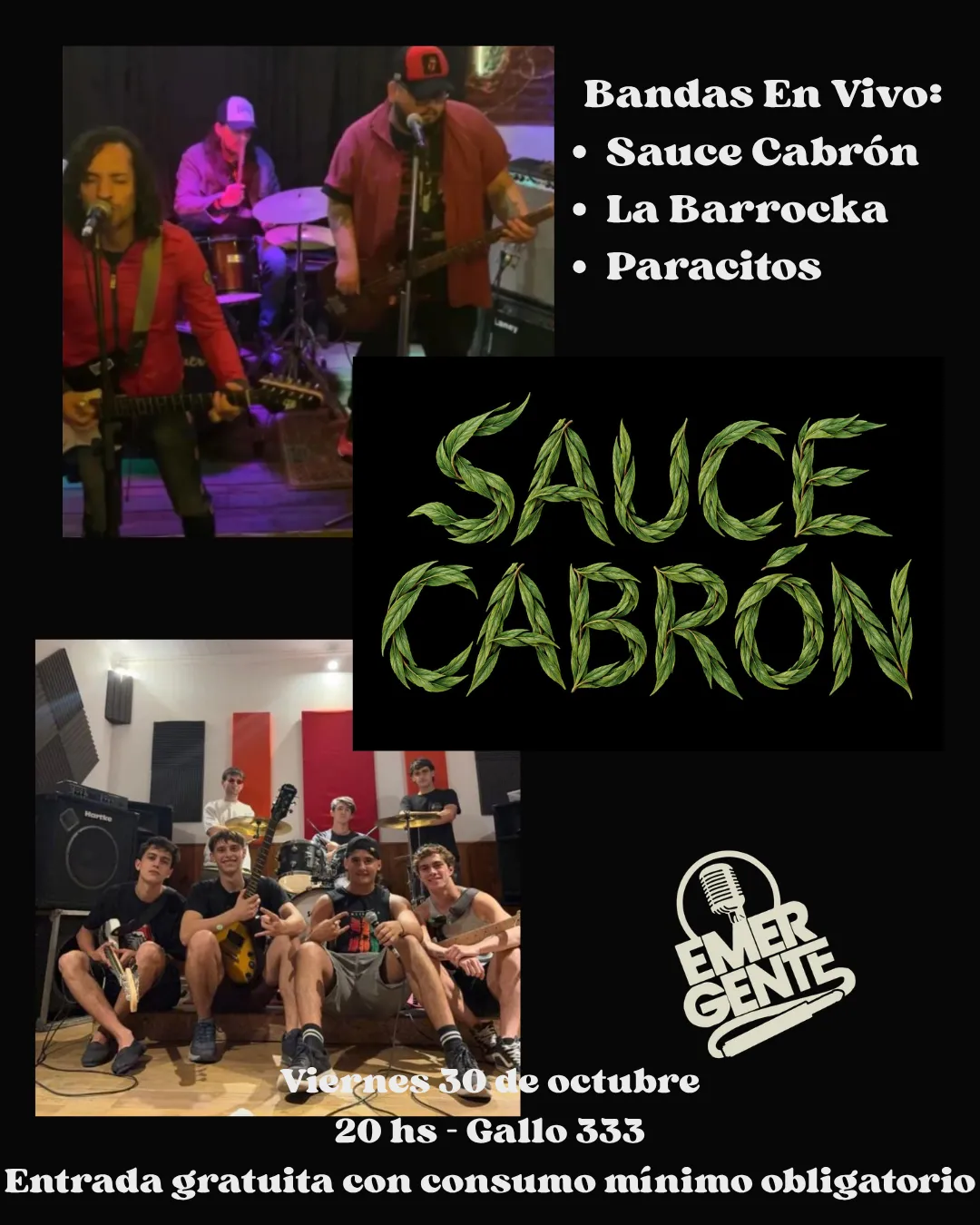 Imagen de 30.10 Sauce Cabrón + La Barrocka + Paracitos en El Emergente de Gallo 333