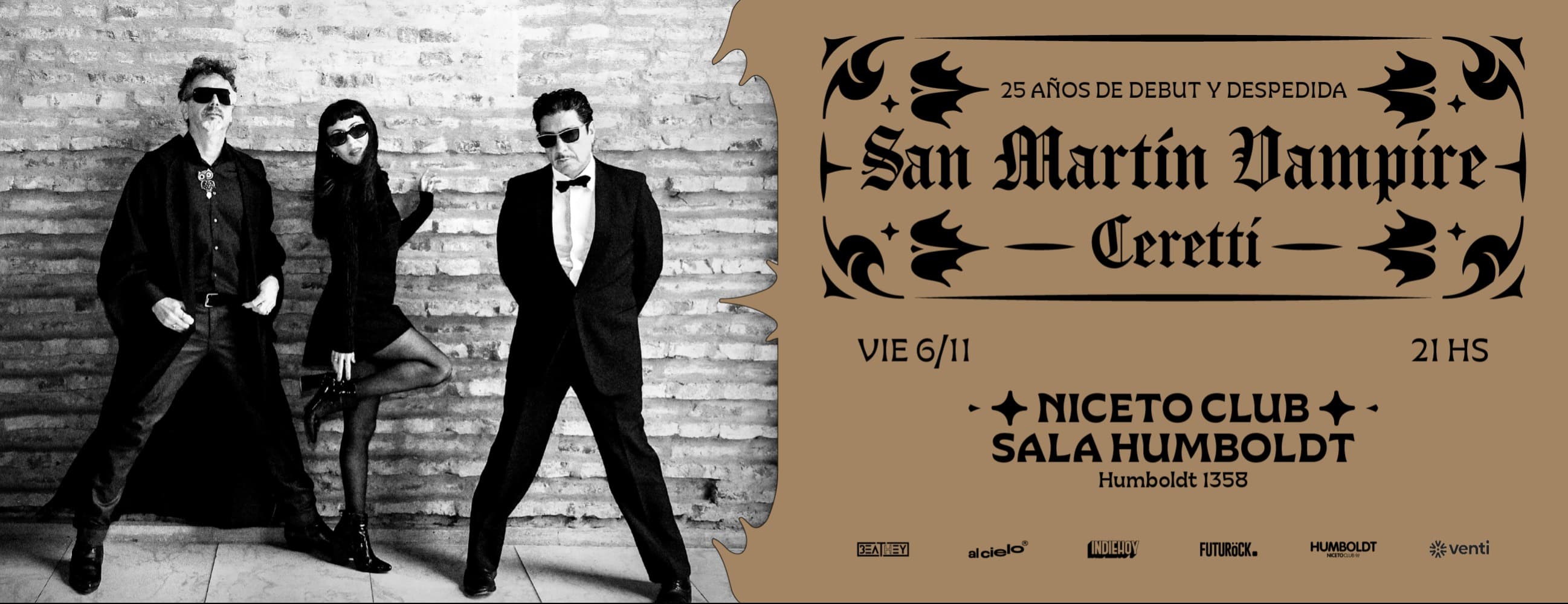 Imagen de SAN MARTIN VAMPIRE + CERETTI en Humboldt | Niceto Club (+18 años)